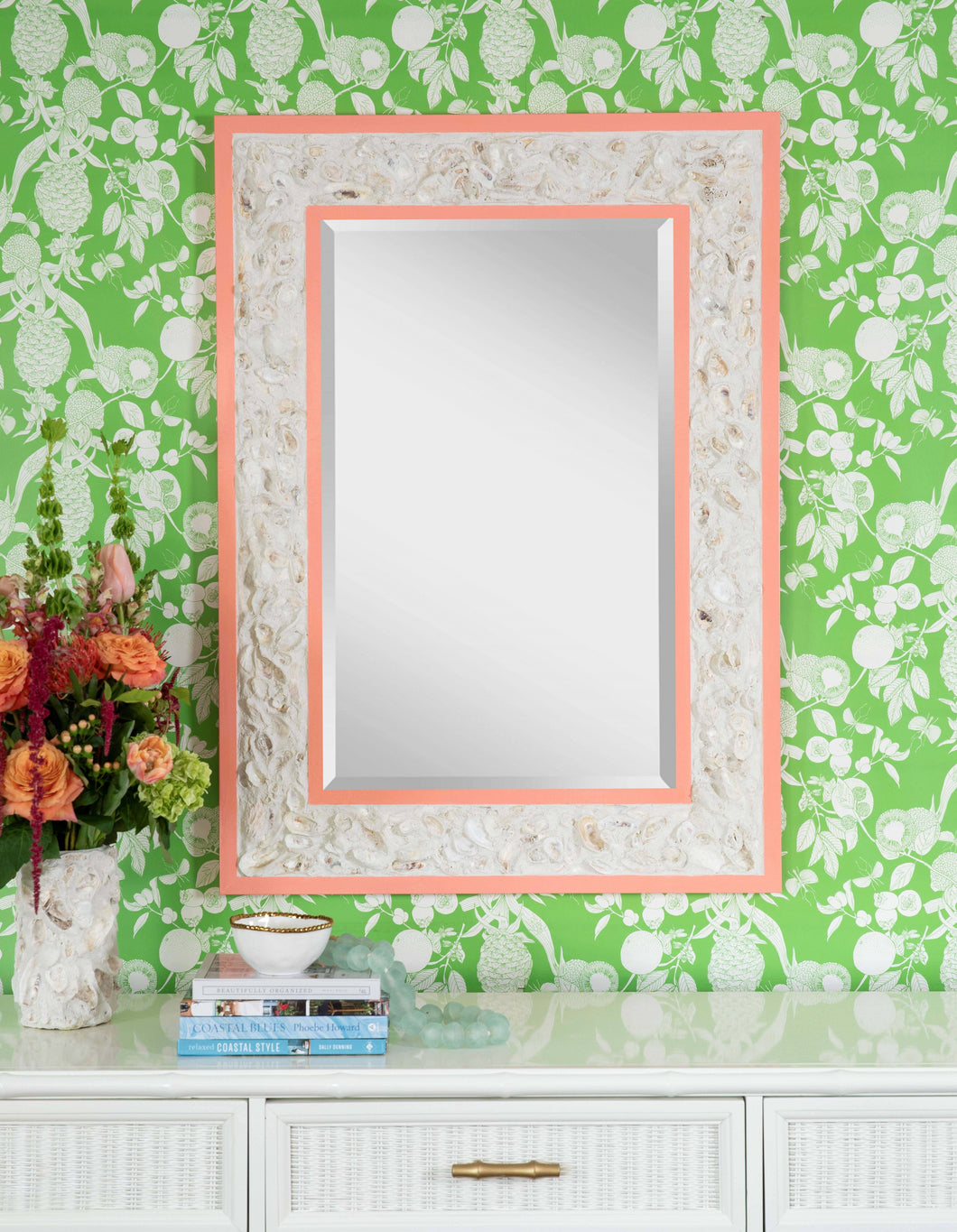 Custom Lacquer Tabby Oyster Shell Mirror | Oyster Shell Decor