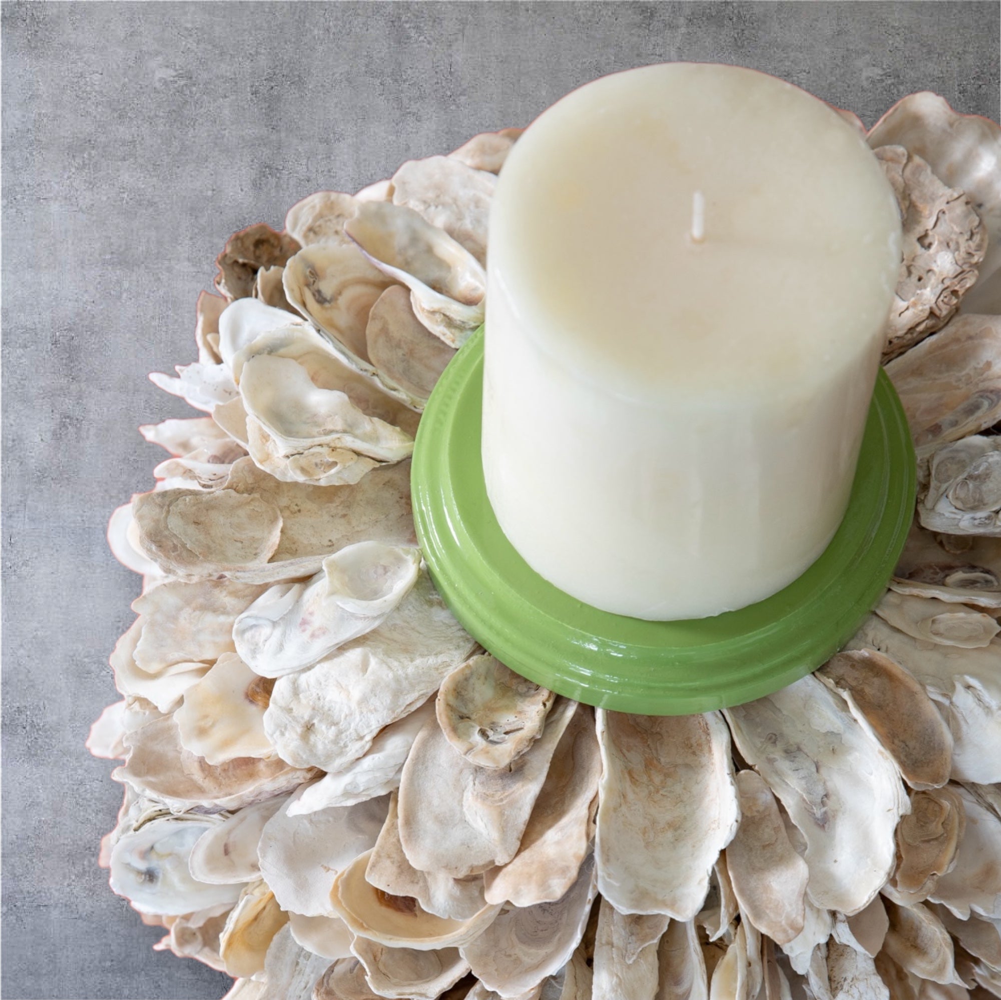 Gabriel Pillar Oyster Shell Candle Holder, Kiwi Lacquer – Renee