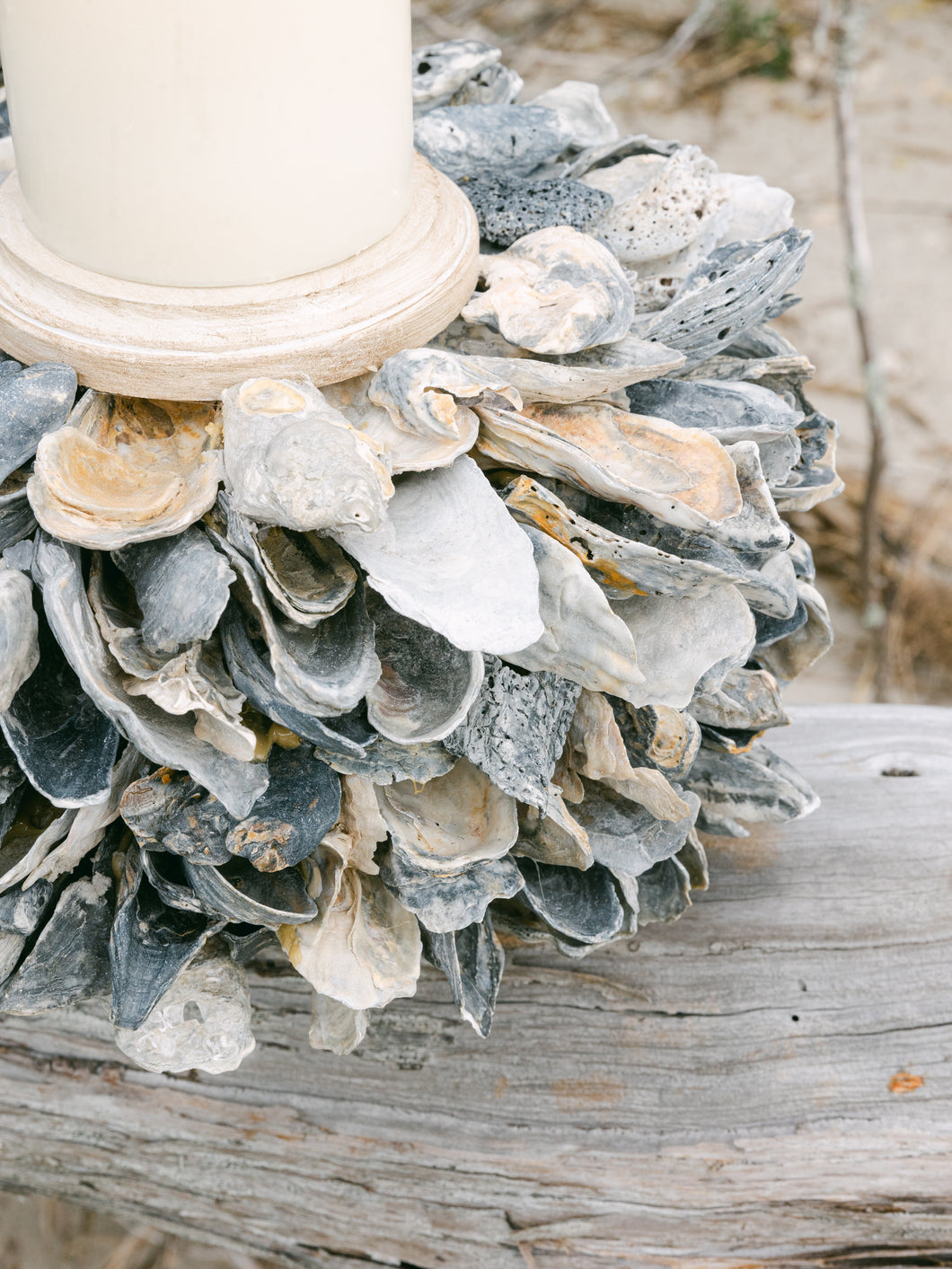 Gabriel Pillar Oyster Shell Candle Holder, Stained Top