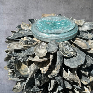 Gabriel Pillar Oyster Shell Candle Holder, Italian Metallic Blue/Silver